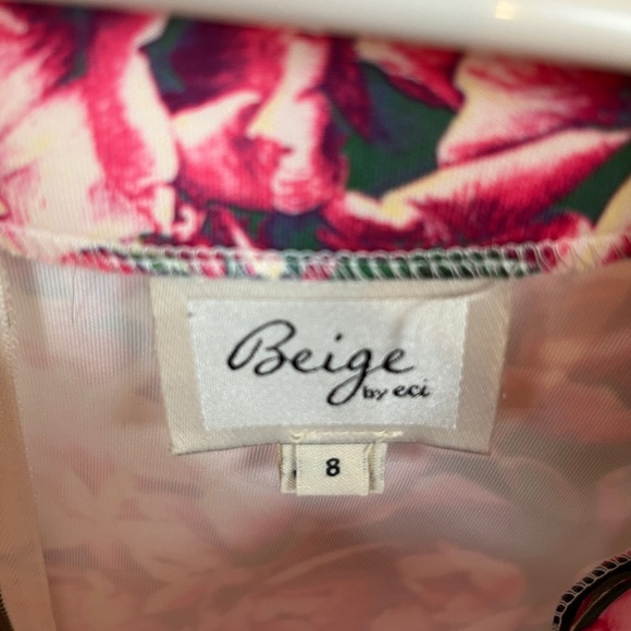 Pink and Beige Flower Shortsleeved Midi Dress Size 8 - Picture 7 of 8